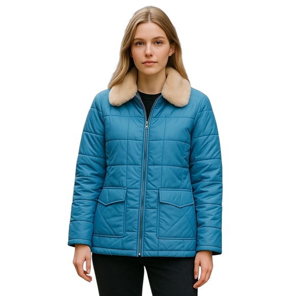 Vintage Goose Down Ski Jacket Light Blue Western Puffer Coat